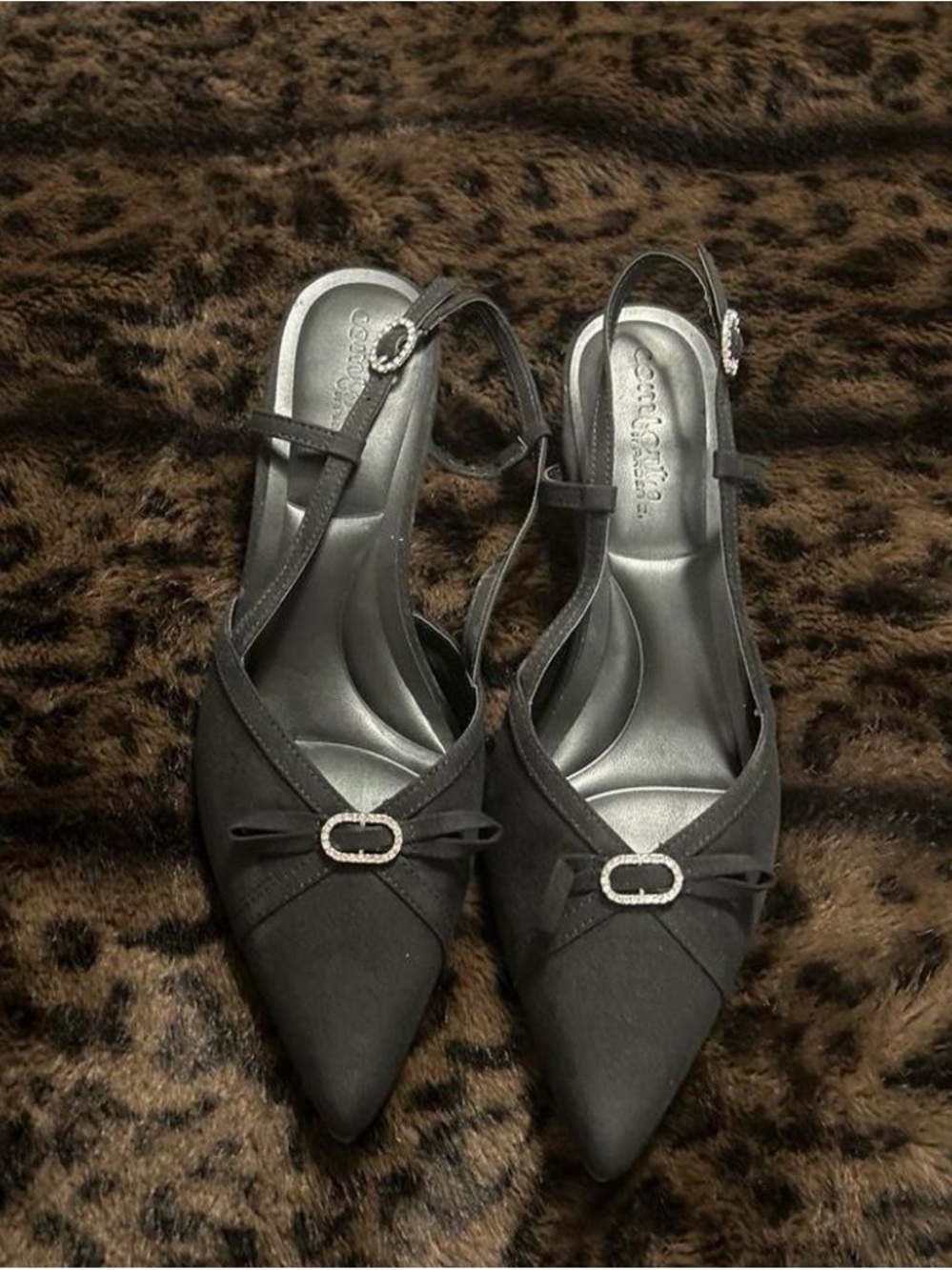 comfort plus by Predictions Black Pointed Slingback Heels with Decorative Buckle